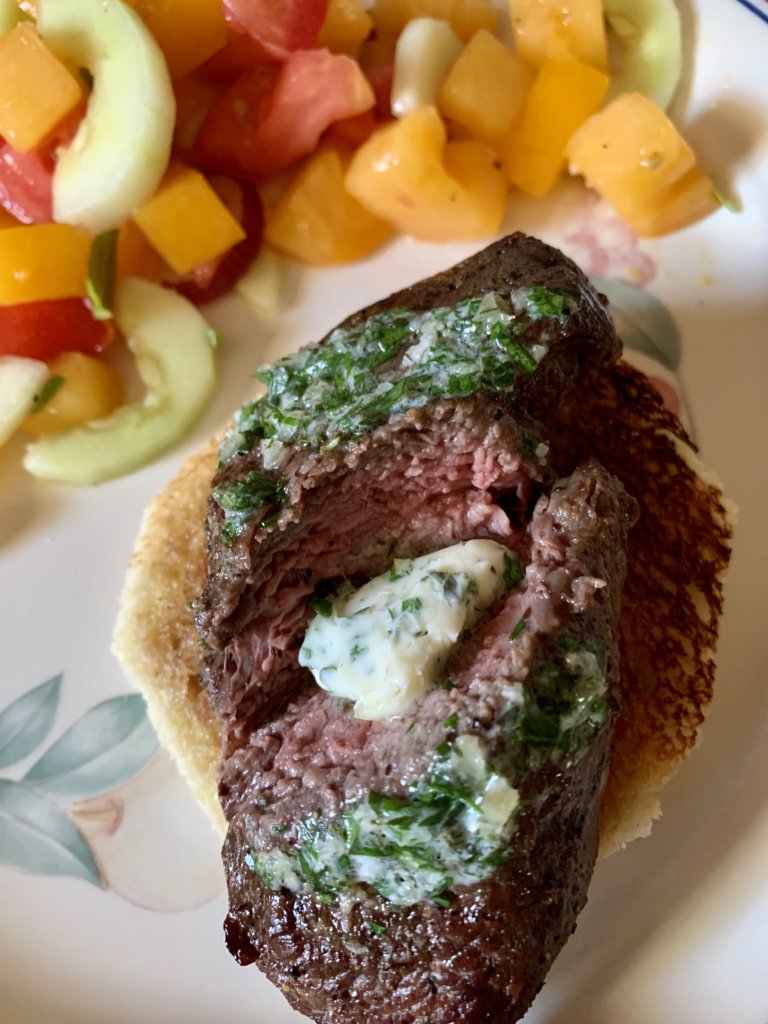 Tenderloin Steaks With Tomato-Cucumber Salad