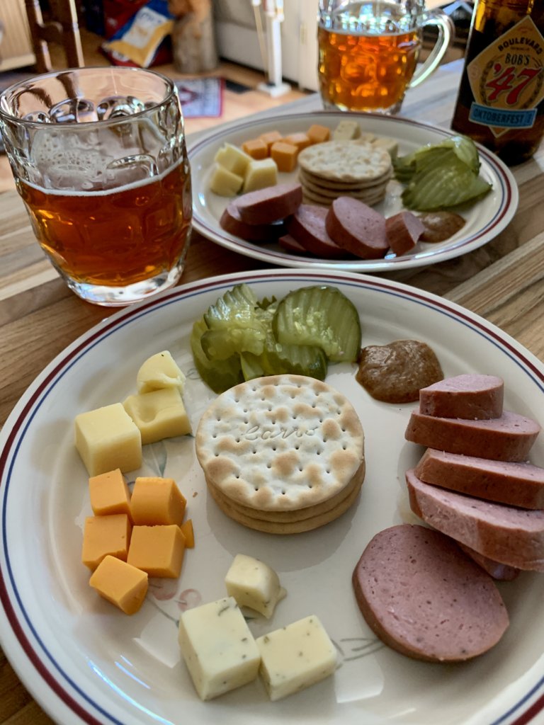 Trail Bologna, Cheese, Pickles, And Beer