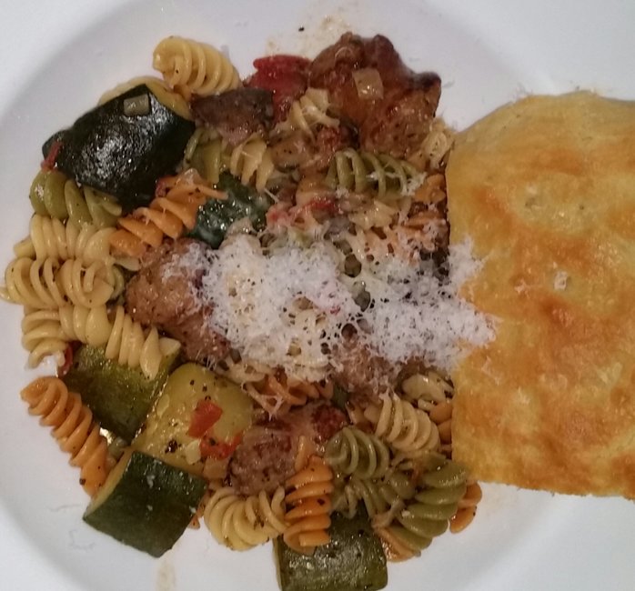 Tricolor sausage pasta