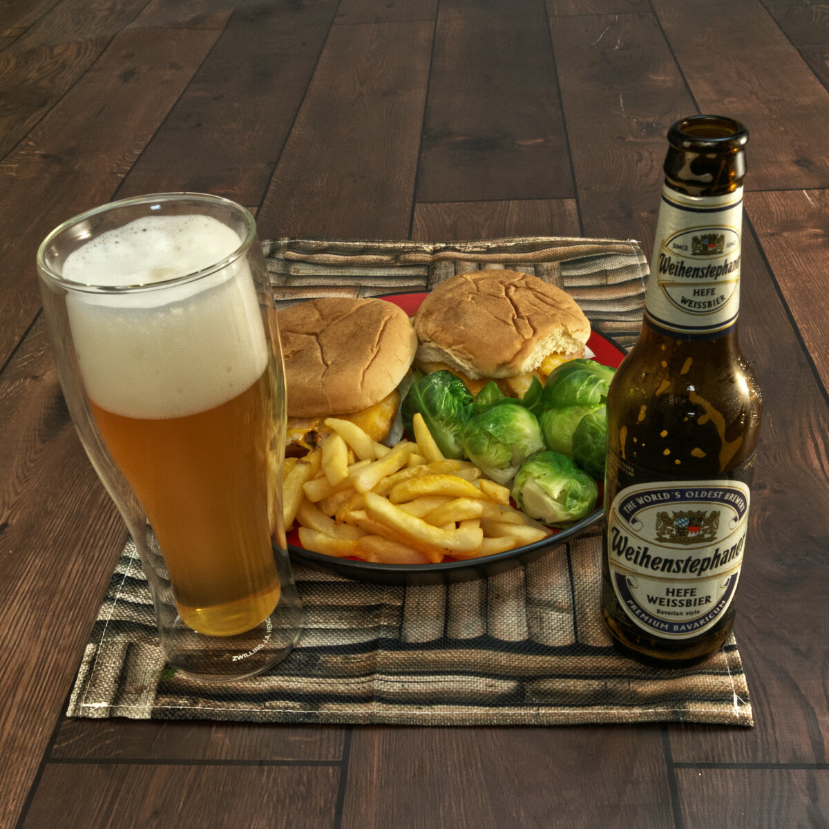 Turkey Sandwiches, Brussel Sprouts and Fries with Hefe Weissbier