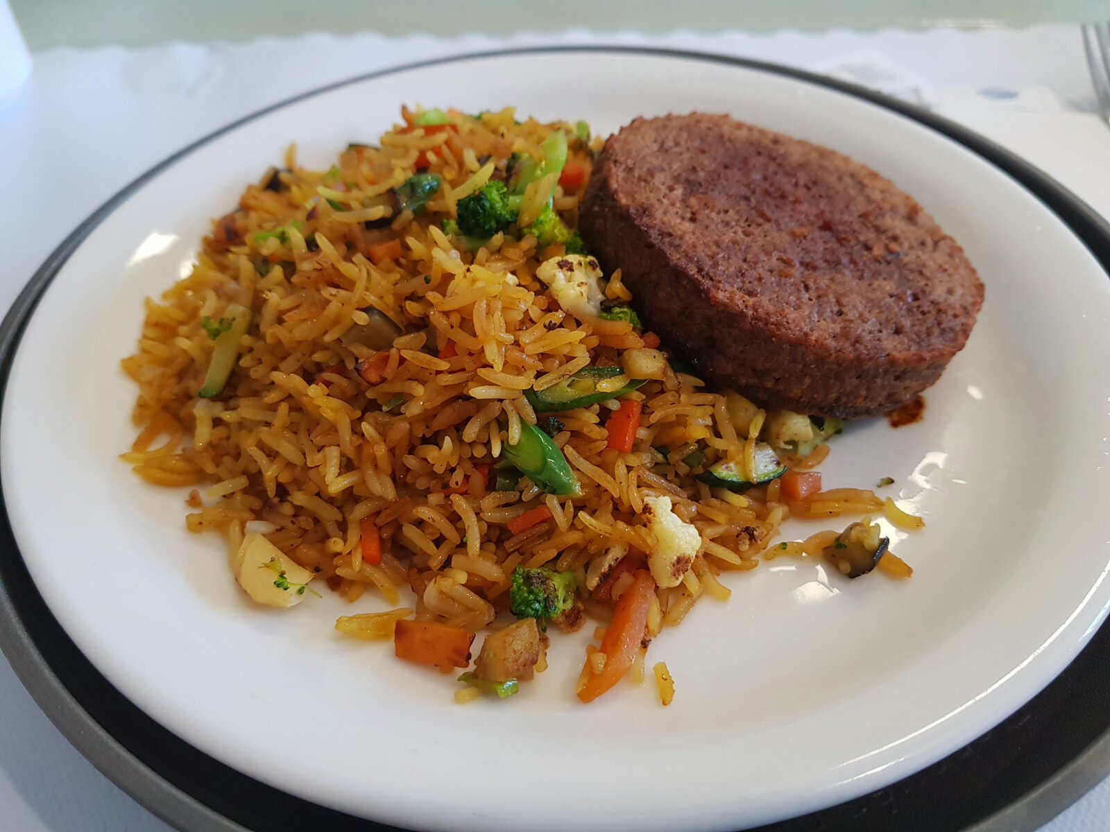 Vegan Pattie with vegetable fried rice