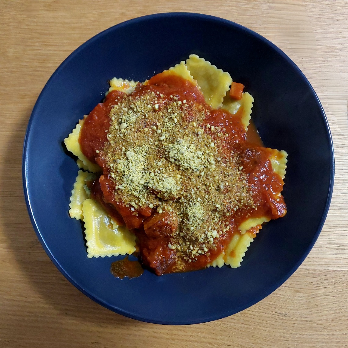 Vegan Ravioli with Tomato Sauce & Cashew "Parmesan"