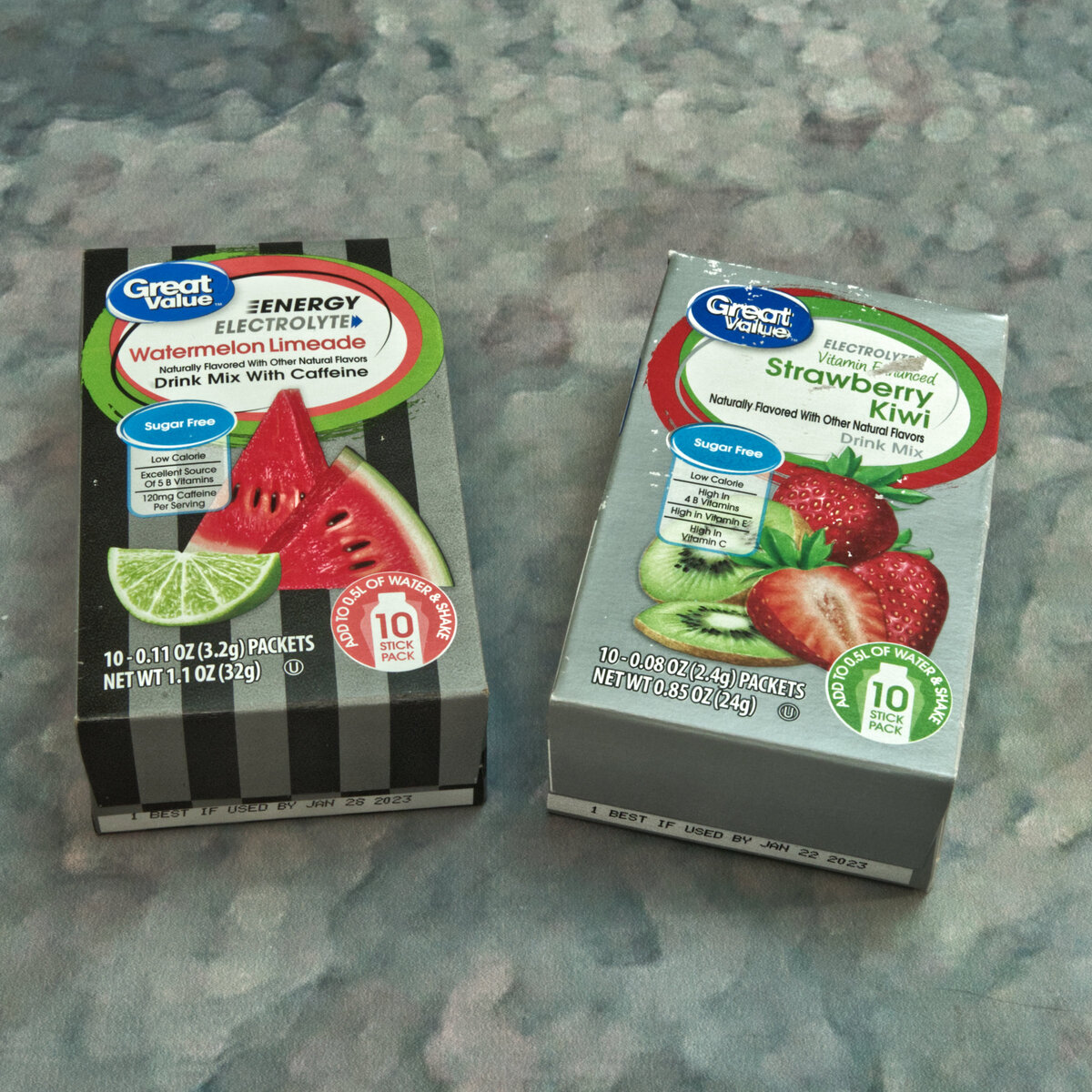 Watermelon Limeade and Strawberry Kiwi Electrolyte Drink Mixes