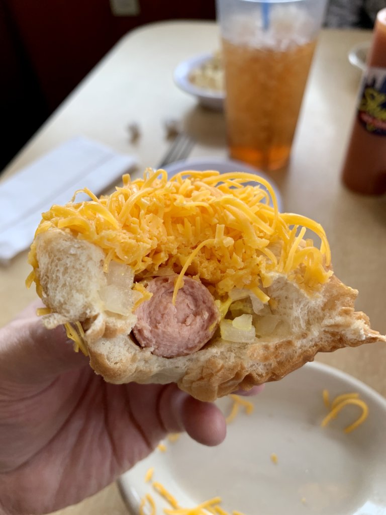 Weiner Bun + Mustard, Onion, And Cheese
