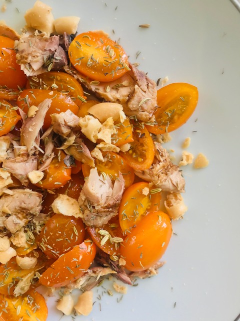 Yellow Cherry Toms, mackerel and crumbled Taralli salad.jpg